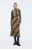 Patterned Dress With Tie Camel