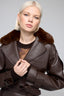 Faux Leather Bomber Jacket Brown